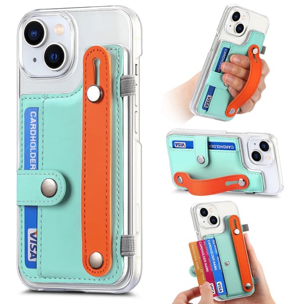Etui til iPhone 13 Mini Cyan transparent kortholder Macron håndledsstøtte