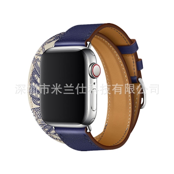 Kellon ranneke Apple Watch iWatch 42/44/45/46/49mm 46 Double Circle Tumman sininen ja harmaa meleerattu