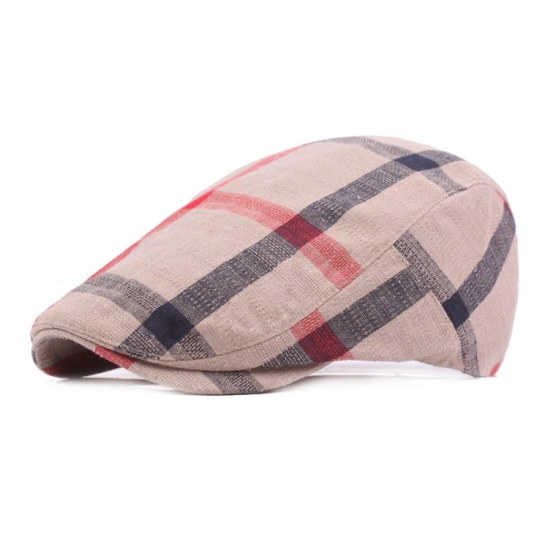 Beret Hat Checked Cloth Beret Simple Retro Sun Hat Travel Forward Hat Women's Hat Khaki Adjustable