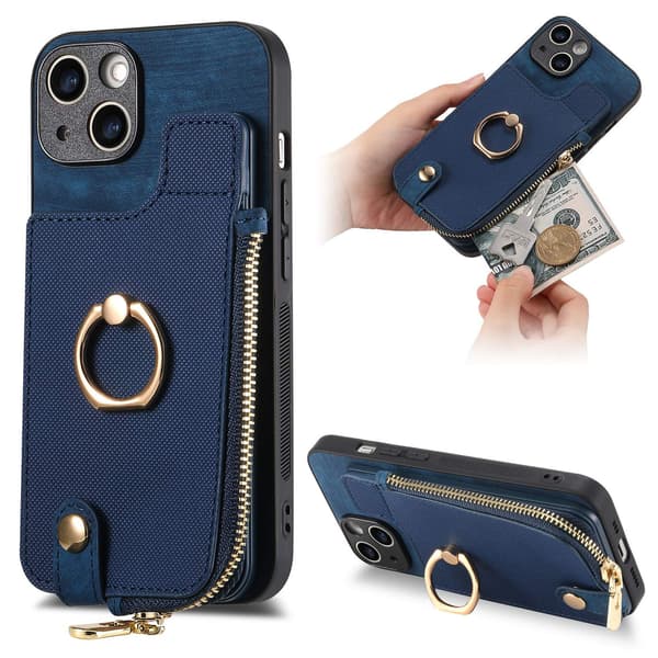 Etui til iPhone 16E / SE 2025 / SE4 blå solid kortholder ring