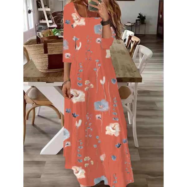 Fasjonabel Elegant Printed Dress Lang Jumpsuit Orange Red S