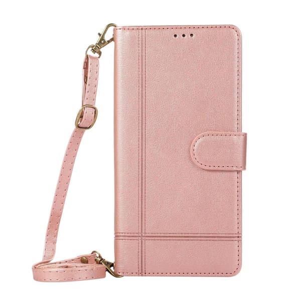 Fodral för iPhone15promax roséguld crossbody solid multi card modeplånbok multifunktion