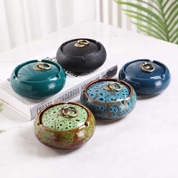Askebæger Northern Ceramic Home Enkelt stilfuldt låg Vindtæt Keramik Trend Ashtray-Emperor kiln dark green