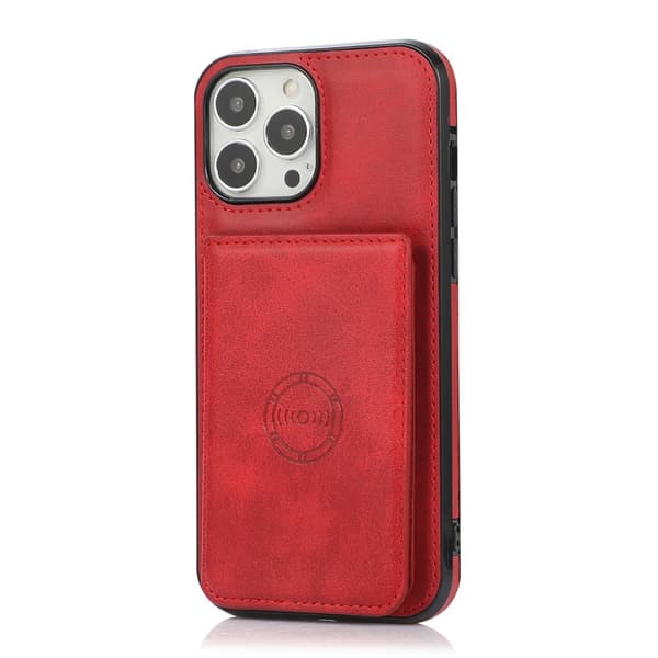 Fodral för iPhone 14 Pro 6,1 tum rött läder kortplats magnetisk plånbok