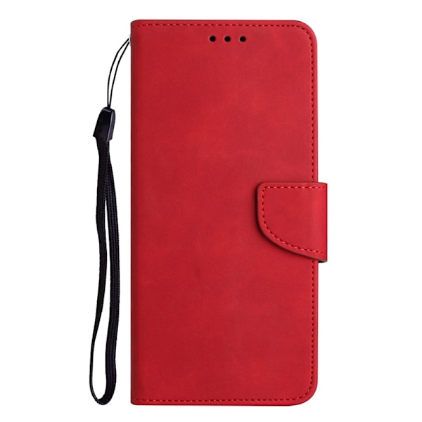 Fodral för iPhone 14 Plus Rött solid flip blad kortplats läder solid hudkänsla spänne