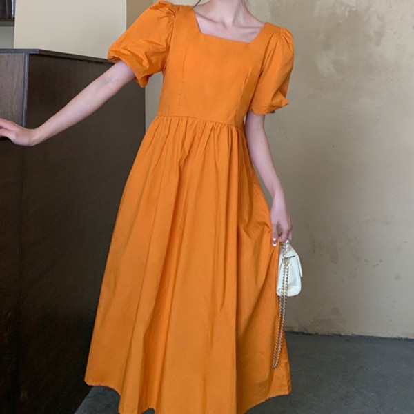 Ranskalainen mekko Naisten kesäinen selkänojaton vyötäröllä leikattu temperamentti pitkä mekko Orange 2XL