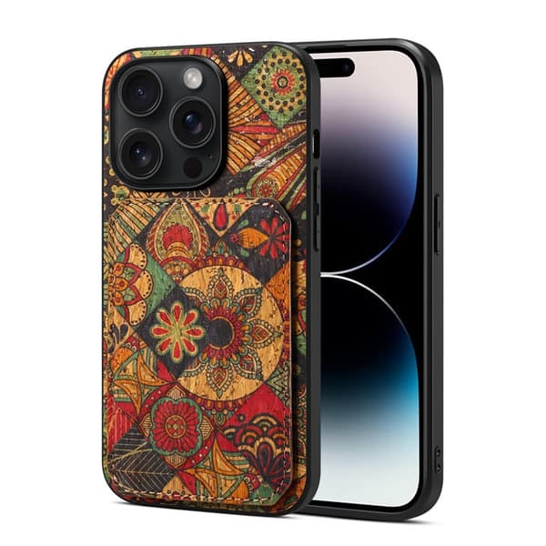 Fodral för iPhone 13 Pro Max höst/gul kortplats anti-fall stativ läder
