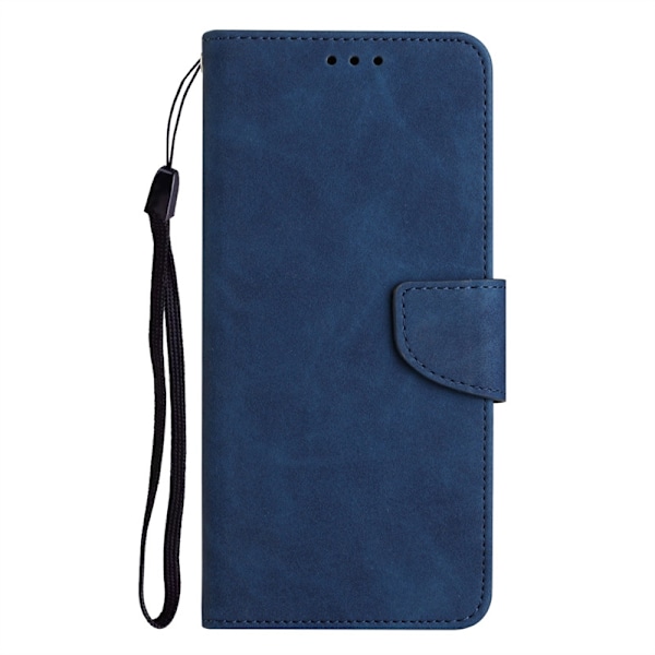 Fodral för iPhone 14 Plus marinblå solid flip blad kortplats läder solid hudkänsla buck