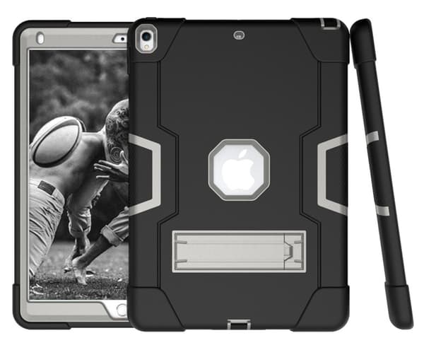 Stilfuldt etui til iPad mini 1 2 3 sort og grå kontrast silikone stander
