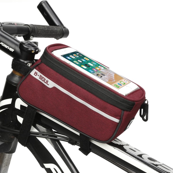 Cykel Mountain Bike Bag Front Beam Road Riding Mobiltelefonväska Red 21*9*10.5cm