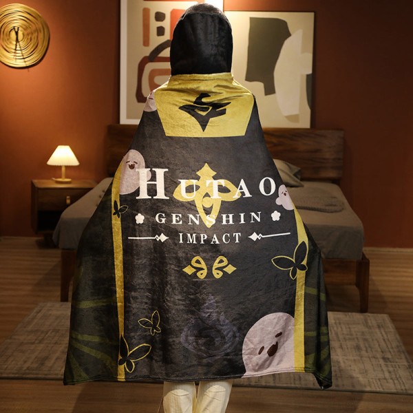 Original Gud som omger spelet Plysch Cape Cloak Wendi Zhongli Valnöt Flanell Luftkonditioneringsfilt med hatt Clock 110*160cm