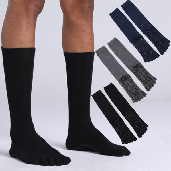 1 par mid-calf toe sokker mandlige silikone skridsikre sportsfodbold basketball bomuldsstrømper Blue Average Size