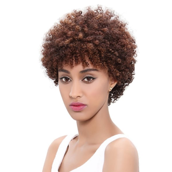 Kvinner parykk Lite krøllete hår Fluffy Blandet farge Kort hår Picture Color