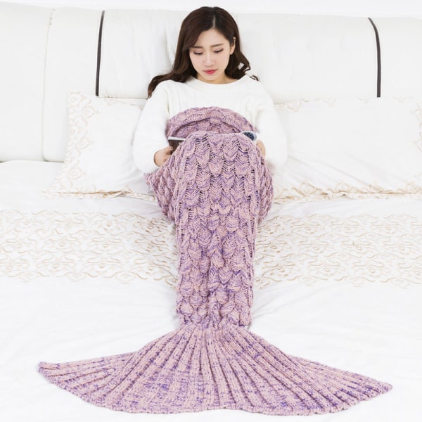 Babyfotografering Mermaid Blanket Scale Strikket Havfruehale børnetæppe Dark pink 145*70cm