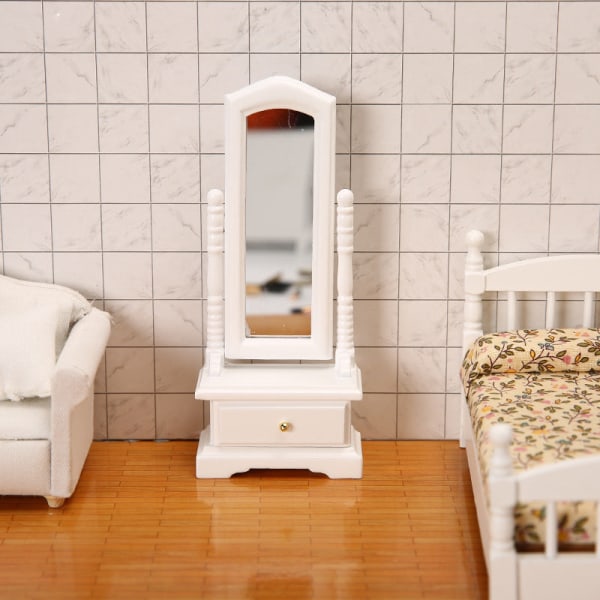 Miniature Møbler Legetøj Dukker Hus DIY Dekoration Tilbehør Mini fuld-længde spejl White