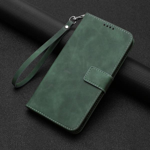 Fodral för iPhone 13 Pro grön solid kortplats flip läderställ plånbok