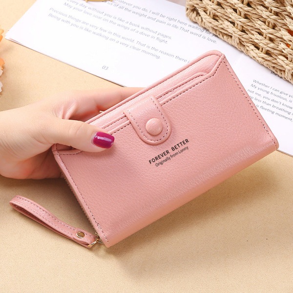 Naisten lompakko kolikkokukkaro Yksivärinen rannehihna Kytkin Muoti Korean Tyyli Pitkä Vetoketju Suuri Kapasiteetti Pink