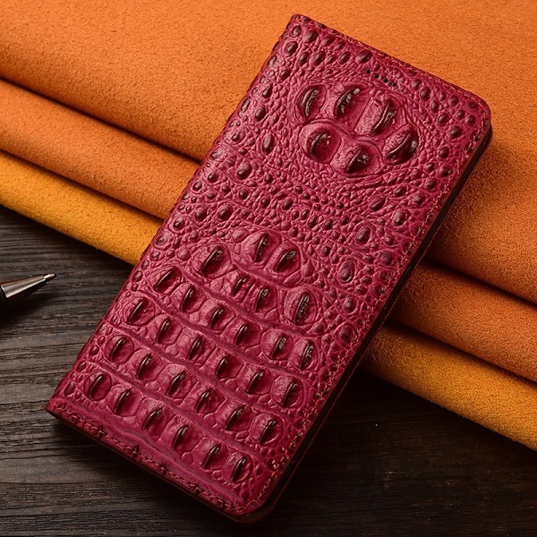 Etui til iPhone 16 Pro krokodille-bagside bordeaux læder flip