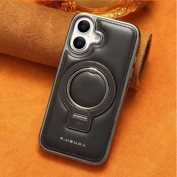 Kotelo iPhone 15PROMAX -puhelimelle [Musta mailapidike] Magneettinen imukuppi, suuri reikäpidike, nahkainen, täysi c
