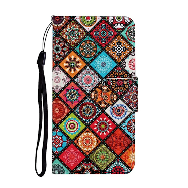 Fodral för iPhone 14Pro etnisk fyrkant totem blad målat läder stil mocka
