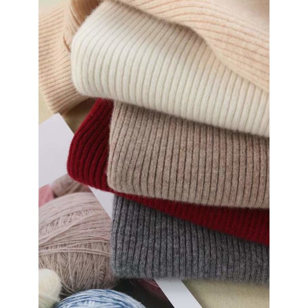 Kvinder strik efterår vinter sweater Halv rullekrave tyk bund ulden sweater med høj krave Apricot M