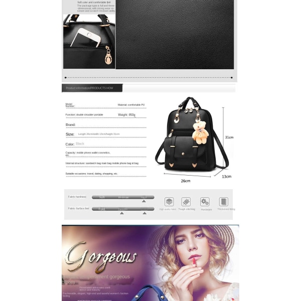 Dam tjej ryggsäck axelväska skolväska Väskor Vår/sommar Student Fritid Korean Bag White