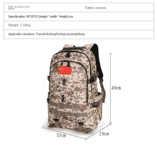 Kvinnor tjej ryggsäck axelväska skolväska Desert Digital Camouflage Jungle Outdoor Stor Kapacitet Taktisk Bagage Khaki 37*19*49cm