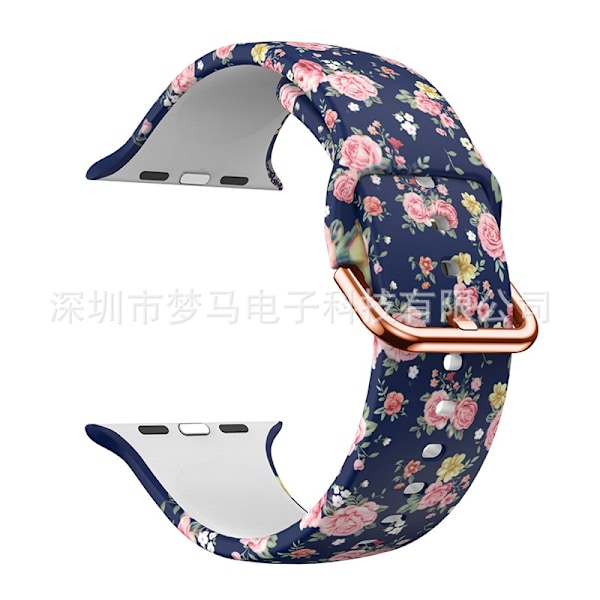 Kellon ranneke Apple Watch iWatch sinisellä pohjalla ja vaaleanpunaisella ruusulla 38/40/41mm