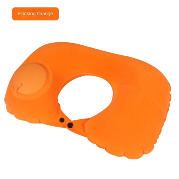 Myk komfortabel reisepute Press Type Oppblåsbar U-formet bærbar nakkepute Orange-flocking