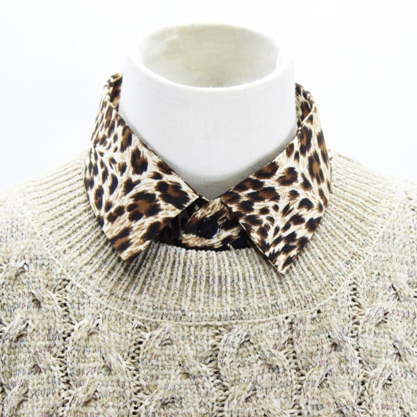 Kvinners falsk krage Avtakbar halv leopard genser skjorte Linstoff Coffee large leopard-print