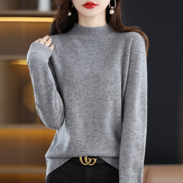 Women Knitwear Autumn Winter Sweater Full Wool Half Turtleneck Women Base Pullover Purple 106*61*60cm