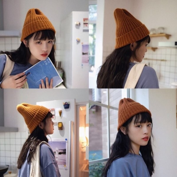 Varm vinterstrik Beanie Hatte Kolde Kvinder Koreansk Mode TikTok Samme stil Uld Mandlig Student Unisex Light khaki M