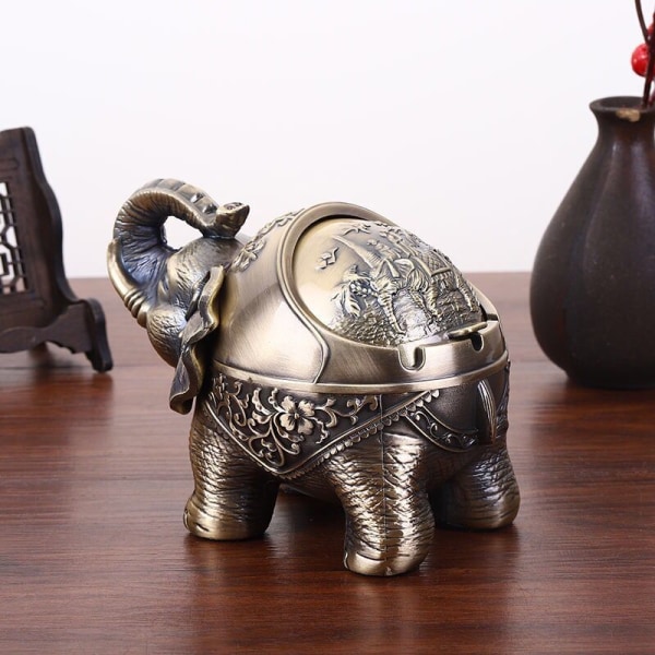 Askebeger Kreativ Lucky Elephant Metall Tebord Håndverksdekorasjon Vindtett deksel Elephant Standing elephant Qinggu
