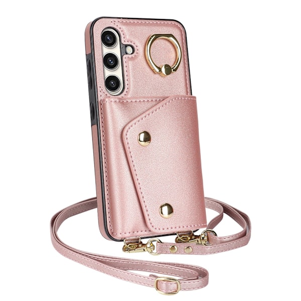 Etui til iPhone 14 Pro Max rosaguld crossbody multi-kort ring moderigtig multi-funktion kortholder