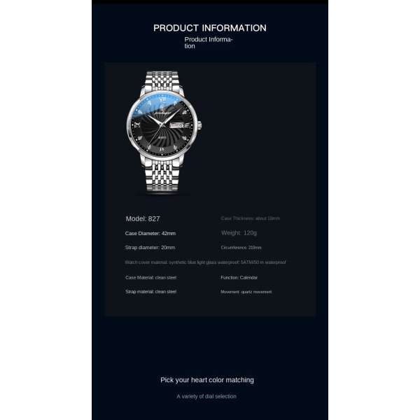 Herreure Luksus Fashion Watch Gave 826 natural blue