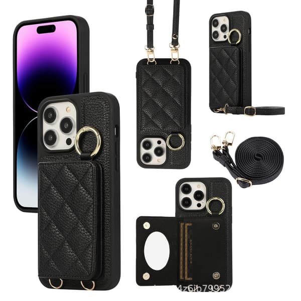 Etui til iPhone 13 Pro sort kortholder crossbody pung