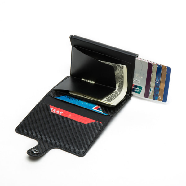 Karbonfiberkortpakke Aluminiumslegeringskortboks Snap Metal Anti-Theft Swiping Card Holder Black