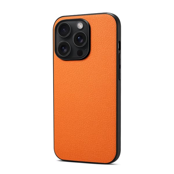 Fodral för iPhone 14plusorange röd handklistrad kalvläderstruktur baksida