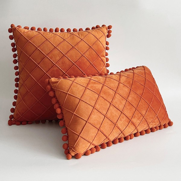 Yksiväriset Velvet Rhombus Pehmopallotupsu sohvatyynynpäälliset Orange 30*50cm