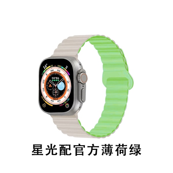 Klockarmband för Apple Watch iWatch 38-41 S10/42mm vit box Starlight med officiell mintgrön