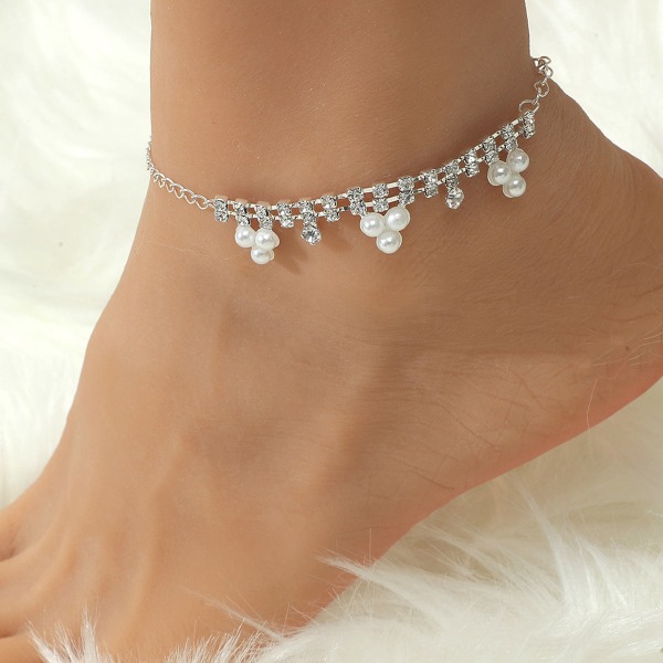 Ankelkæder Ankelarmbånd Kæde Barfodet Strandfodssmykker Rhinestone Pearl Love Geometri 02 Pearl