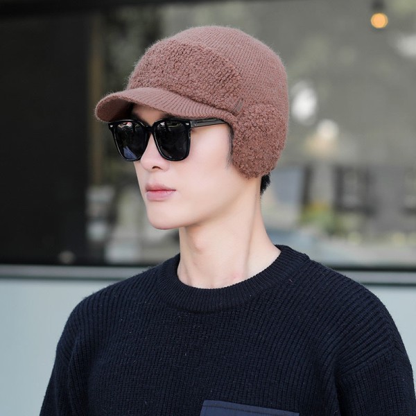 Lämmin talvi neulottu pipo hatut fleecevuorattu miesten kuulosuojaus opiskelijalle tuulenpitävä pyöräilyhuivi Unisex Forehead leather tag beige Separate hat, fleece-lined warm M