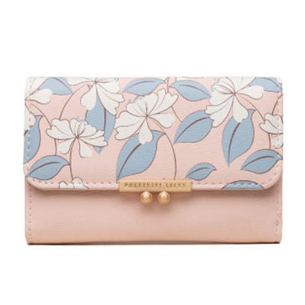 Kvinner lommebok myntpung Medium Three Fold Handbag Stor Kapasitet Folding Multifunksjonell Pink