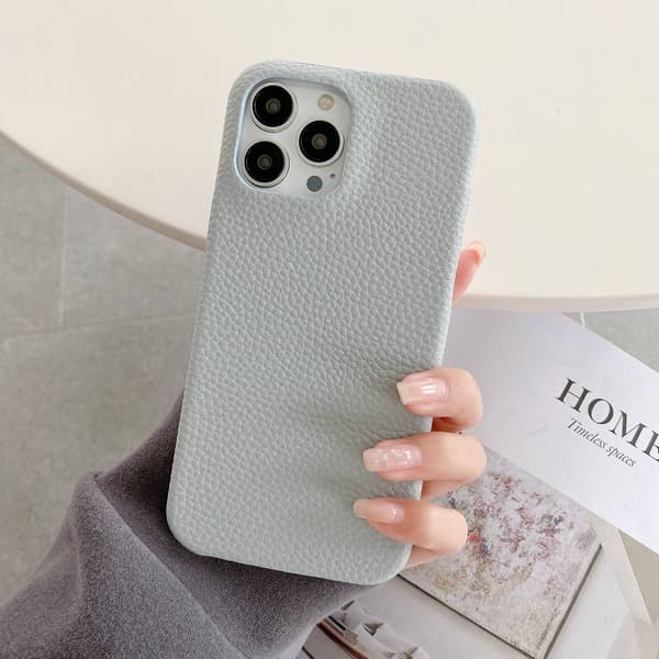 Fodral för iPhone 13pro max gråblå lychee läderkänsla