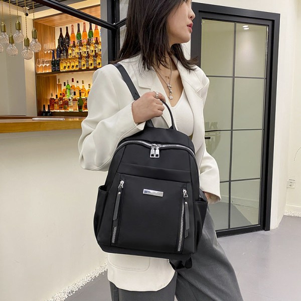 Kvinnor flicka ryggsäck axelväska skolväska Oxford-tyg i koreansk stil liten enkel canvas resväska i nylon Black