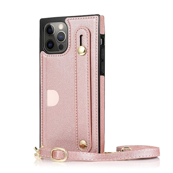 Fodral för iPhone 13 Pro 201 roséguld baksida kortplats snodd crossbody hållare