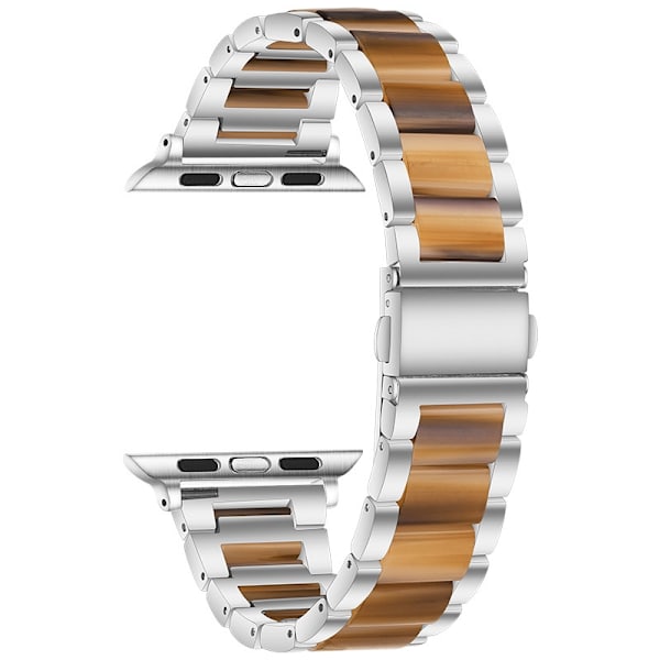 Klockarmband för Apple Watch iWatch 38-40-41MM Silver + Kaffe Resin