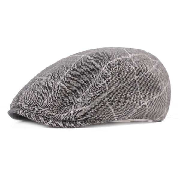 Barettihattu Ruutukangas Beretti Miesten huipullinen cap Keski-ikäisten ja vanhusten hatut Taide Nuorten Advance-hatut Gray M（56-58cm）