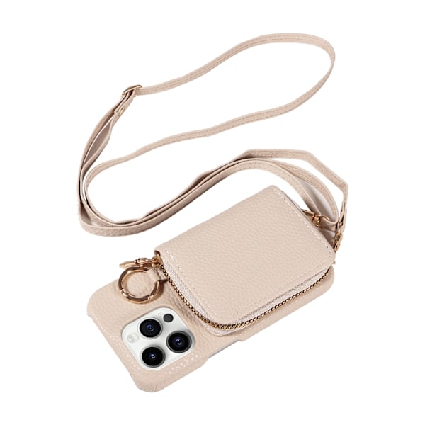 Fodral för iPhone 13mini elfenbensfärgat läder crossbody dragspels myntväska i lager