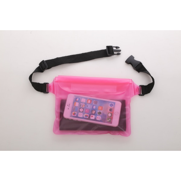 Menn kvinner Fanny Pack Midjeveske Mobiltelefon Vanntett PVC Tre-lags forseglet berøringsskjerm Mobiltelefon Vanntett Pink 23*26